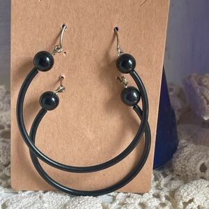 Black Hoop Bead Drop Earrings - Women Jewelry